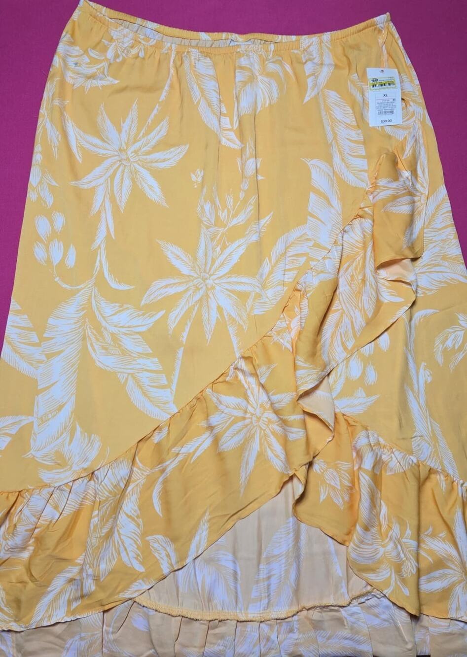 A New Day Women’s Yellow Floral Ruffle Skirt XL Tropical Print Summer New